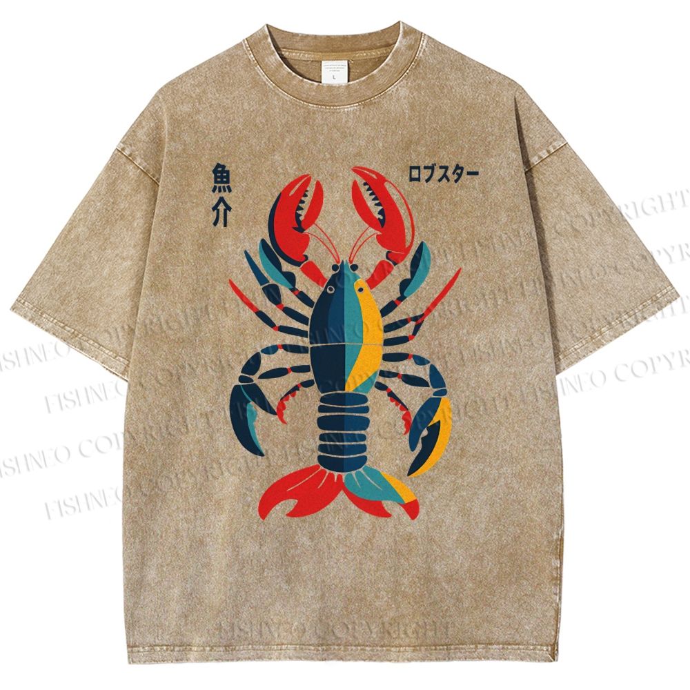 Unisex Colorful Cartoon Lobster Printed Washed Tee