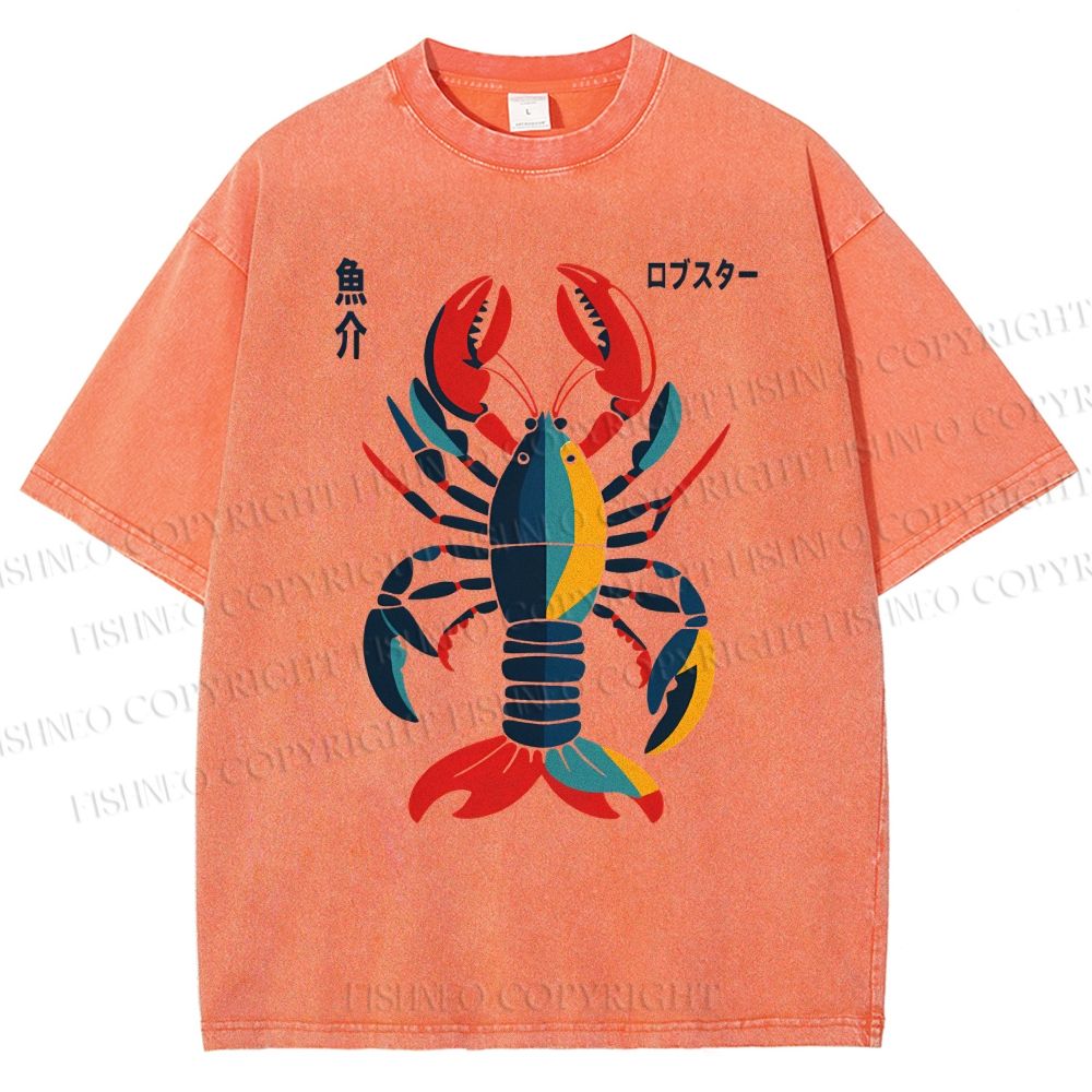 Unisex Colorful Cartoon Lobster Printed Washed Tee