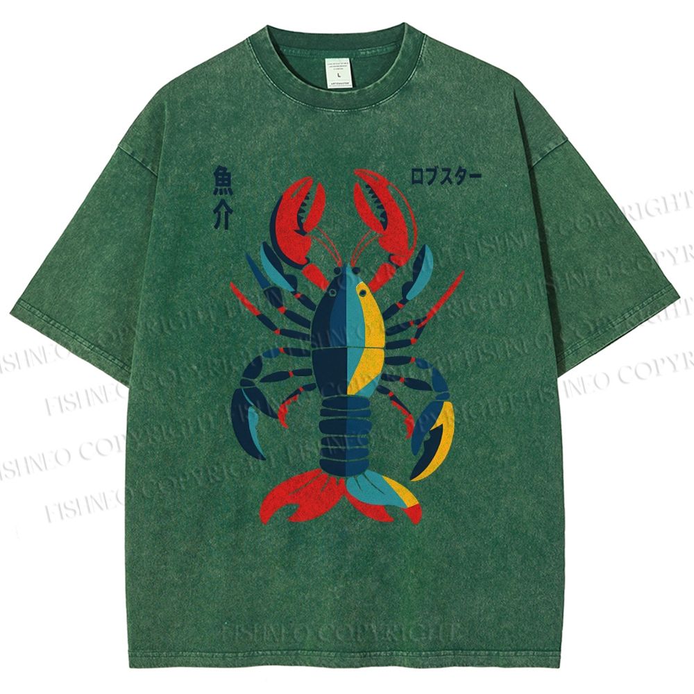 Unisex Colorful Cartoon Lobster Printed Washed Tee