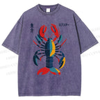 Unisex Colorful Cartoon Lobster Printed Washed Tee
