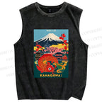 Unisex Kanagawa Printed Washed Tank Top