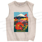 Unisex Kanagawa Printed Washed Tank Top