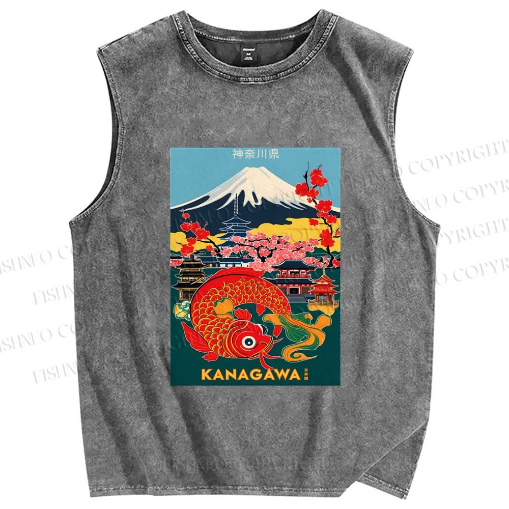 Unisex Kanagawa Printed Washed Tank Top