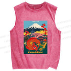 Unisex Kanagawa Printed Washed Tank Top