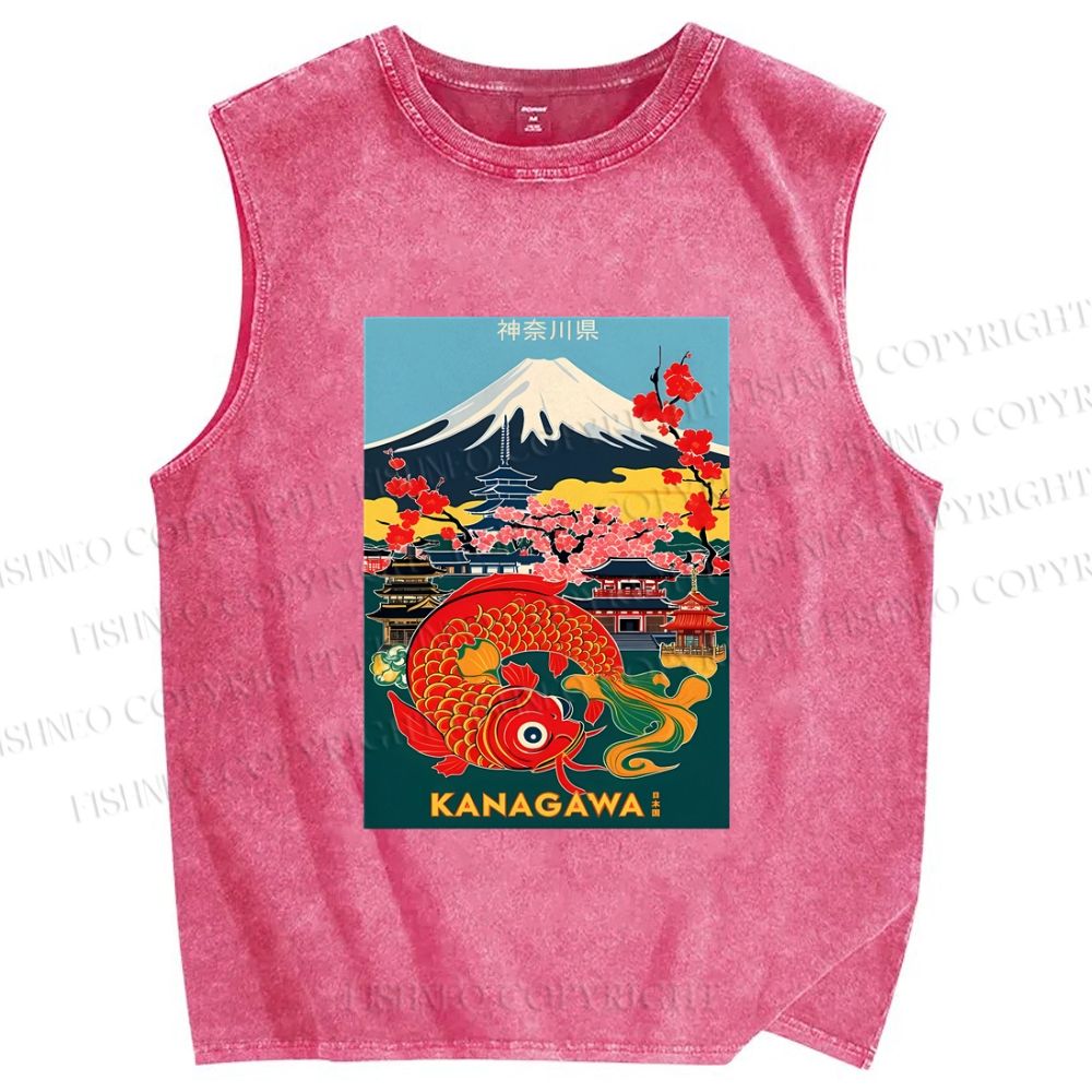 Unisex Kanagawa Printed Washed Tank Top