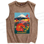 Unisex Kanagawa Printed Washed Tank Top