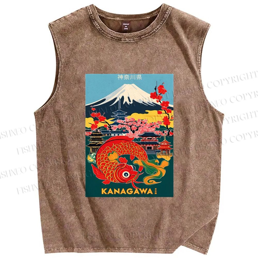 Unisex Kanagawa Printed Washed Tank Top