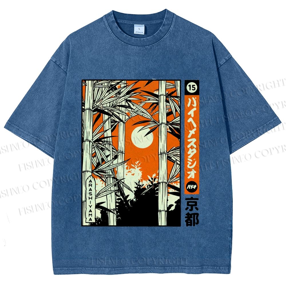 Unisex Japanese Art Bamboo Kyoto Printed Washed Tee