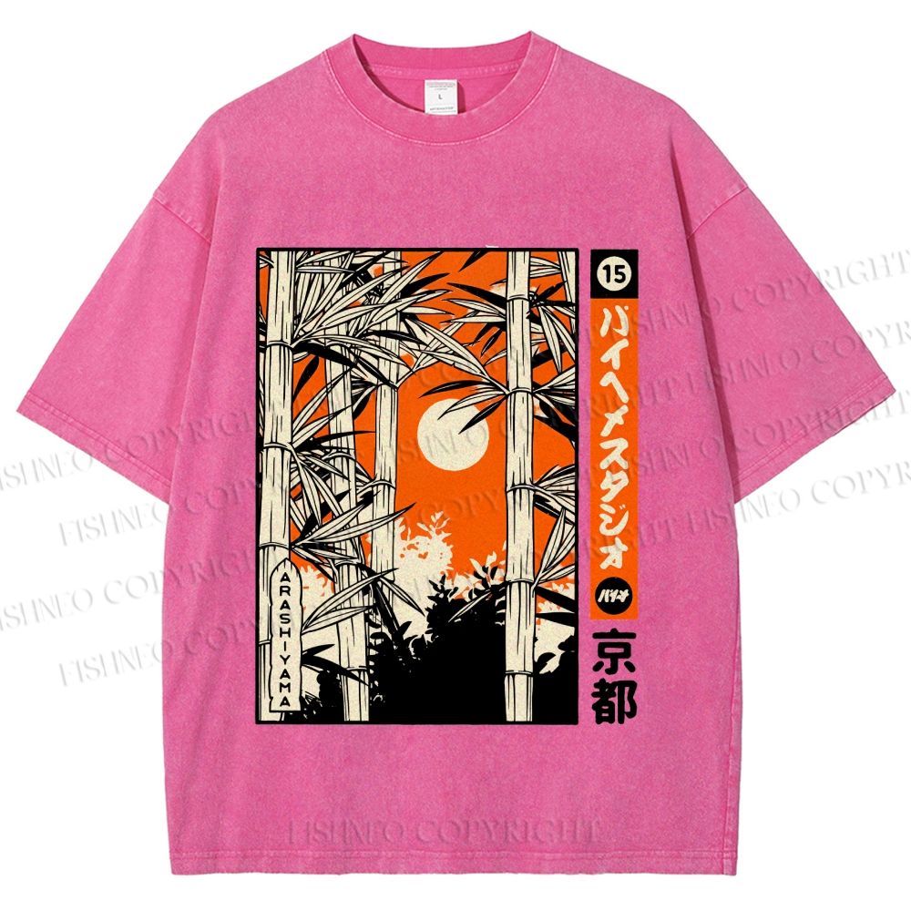 Unisex Japanese Art Bamboo Kyoto Printed Washed Tee