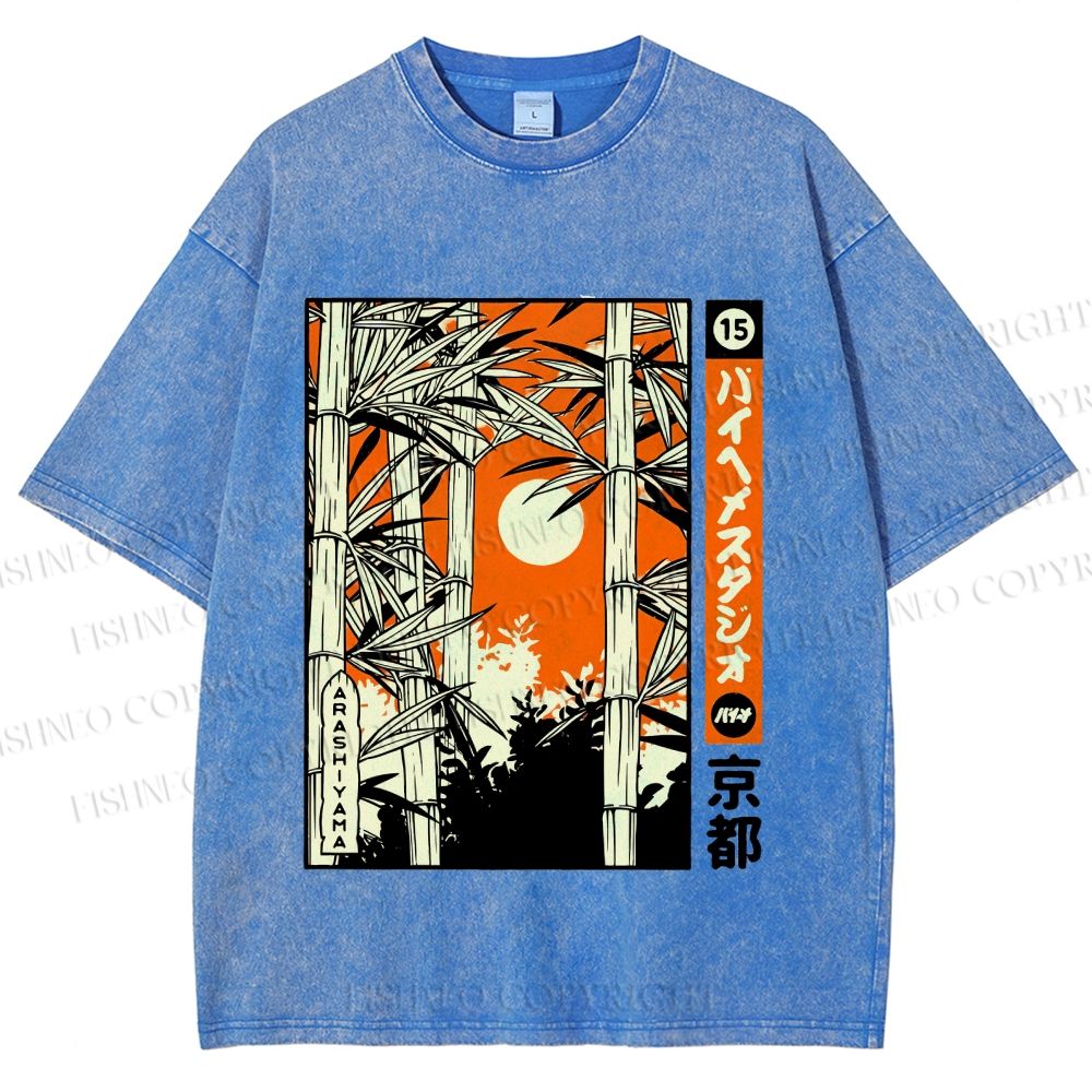 Unisex Japanese Art Bamboo Kyoto Printed Washed Tee