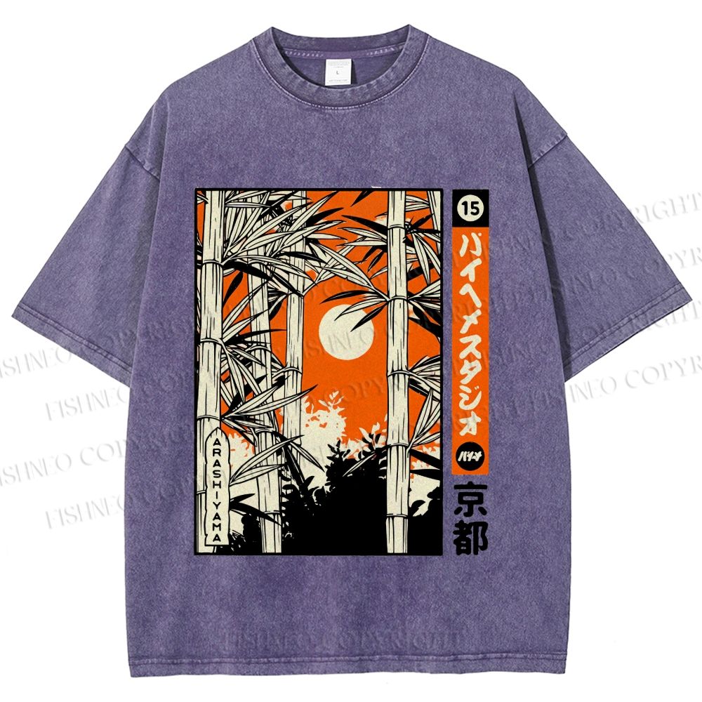 Unisex Japanese Art Bamboo Kyoto Printed Washed Tee