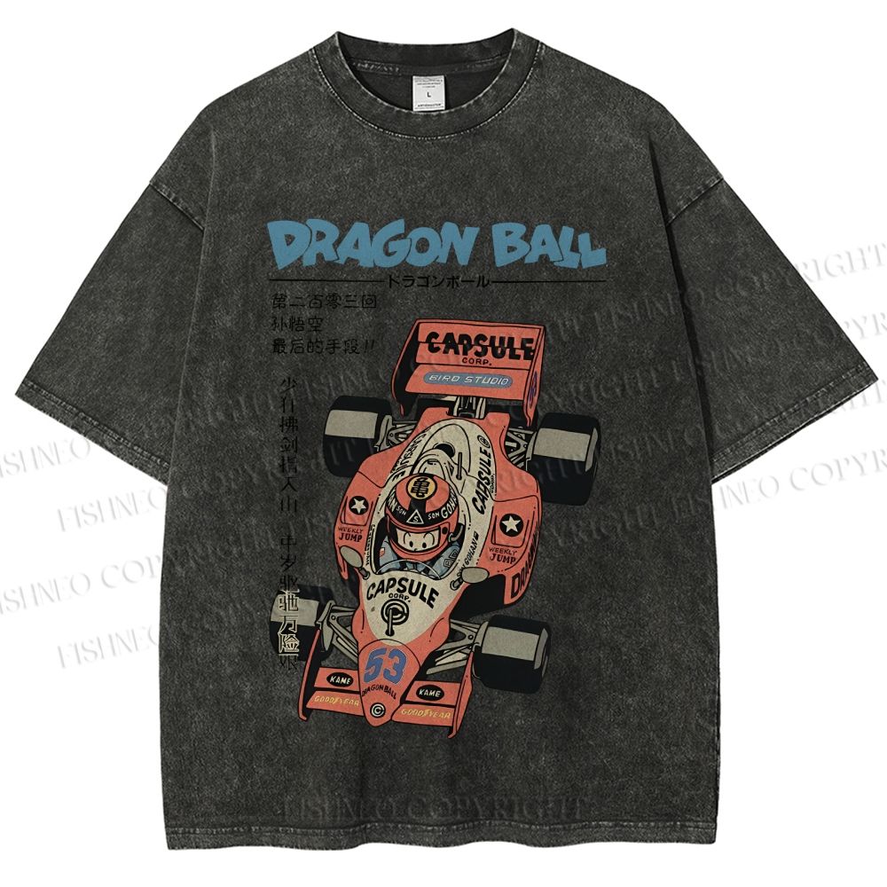 Unisex Japanese Dragon Ball Race Car Printed Washed Tee