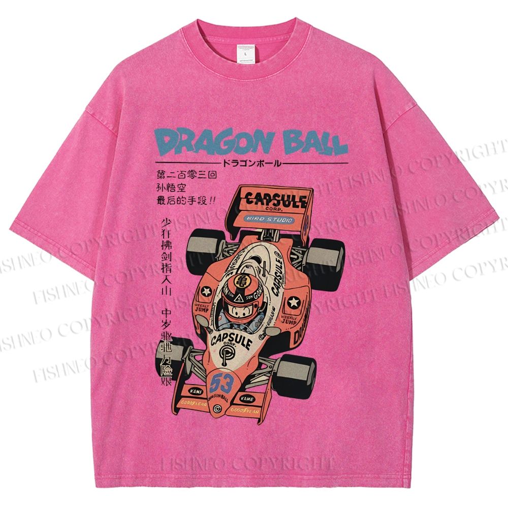 Unisex Japanese Dragon Ball Race Car Printed Washed Tee