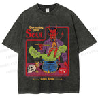 Unisex Vintage Graffiti Devouring Your Soul Cook Book Printed Washed Tee
