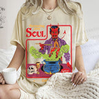 Unisex Vintage Graffiti Devouring Your Soul Cook Book Printed Washed Tee