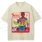 Unisex Vintage Graffiti Devouring Your Soul Cook Book Printed Washed Tee