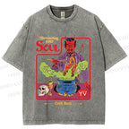 Unisex Vintage Graffiti Devouring Your Soul Cook Book Printed Washed Tee