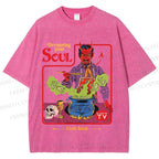 Unisex Vintage Graffiti Devouring Your Soul Cook Book Printed Washed Tee