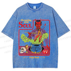 Unisex Vintage Graffiti Devouring Your Soul Cook Book Printed Washed Tee