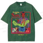 Unisex Vintage Graffiti Devouring Your Soul Cook Book Printed Washed Tee