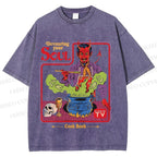 Unisex Vintage Graffiti Devouring Your Soul Cook Book Printed Washed Tee
