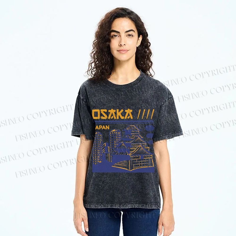 Unisex Japanese Osaka Graffiti Printed Washed Tee