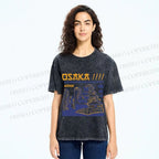 Unisex Japanese Osaka Graffiti Printed Washed Tee