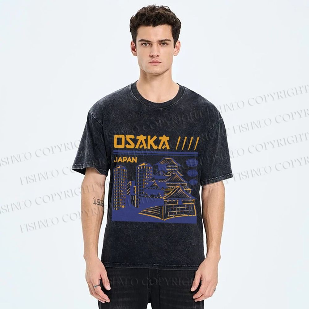 Unisex Japanese Osaka Graffiti Printed Washed Tee