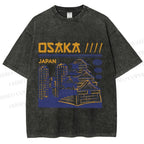 Unisex Japanese Osaka Graffiti Printed Washed Tee