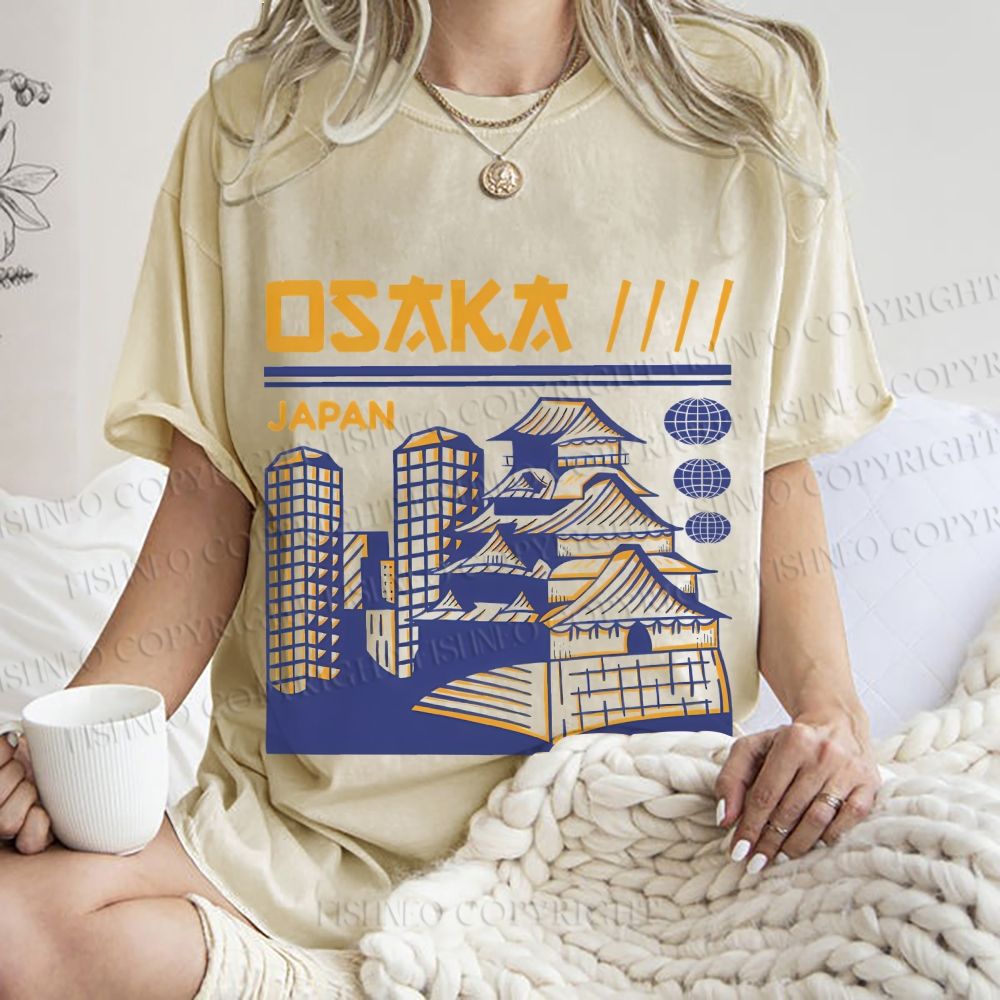 Unisex Japanese Osaka Graffiti Printed Washed Tee