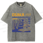 Unisex Japanese Osaka Graffiti Printed Washed Tee