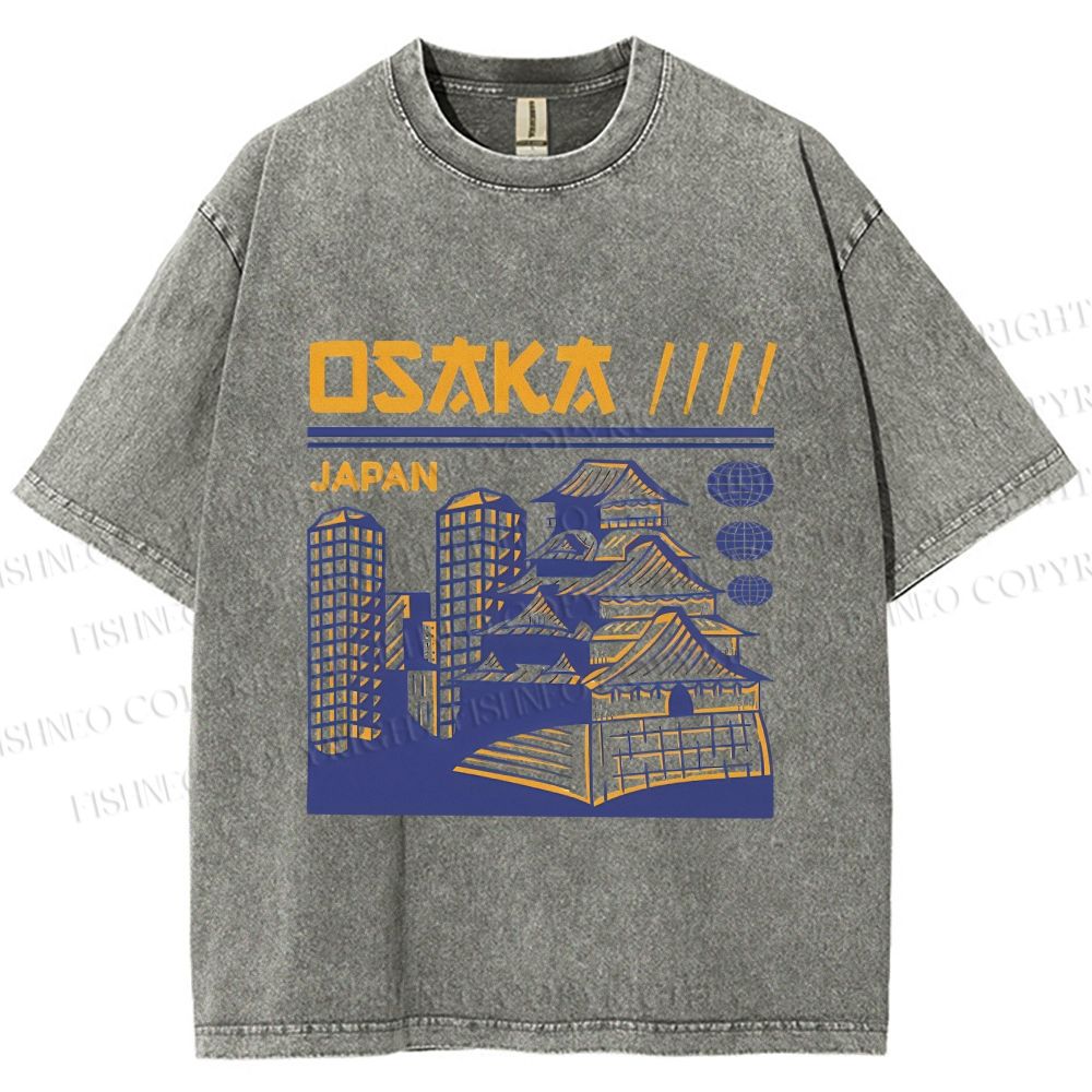 Unisex Japanese Osaka Graffiti Printed Washed Tee