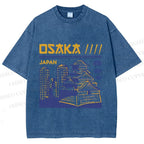 Unisex Japanese Osaka Graffiti Printed Washed Tee