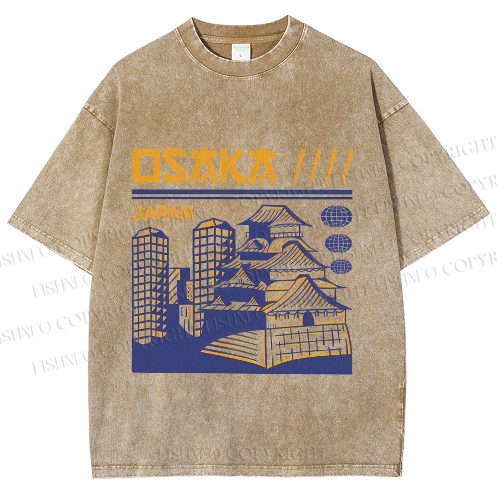 Unisex Japanese Osaka Graffiti Printed Washed Tee