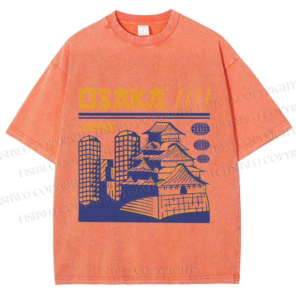 Unisex Japanese Osaka Graffiti Printed Washed Tee