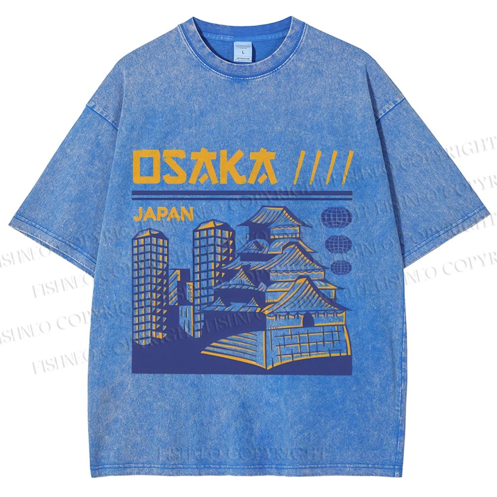 Unisex Japanese Osaka Graffiti Printed Washed Tee