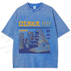 Unisex Japanese Osaka Graffiti Printed Washed Tee