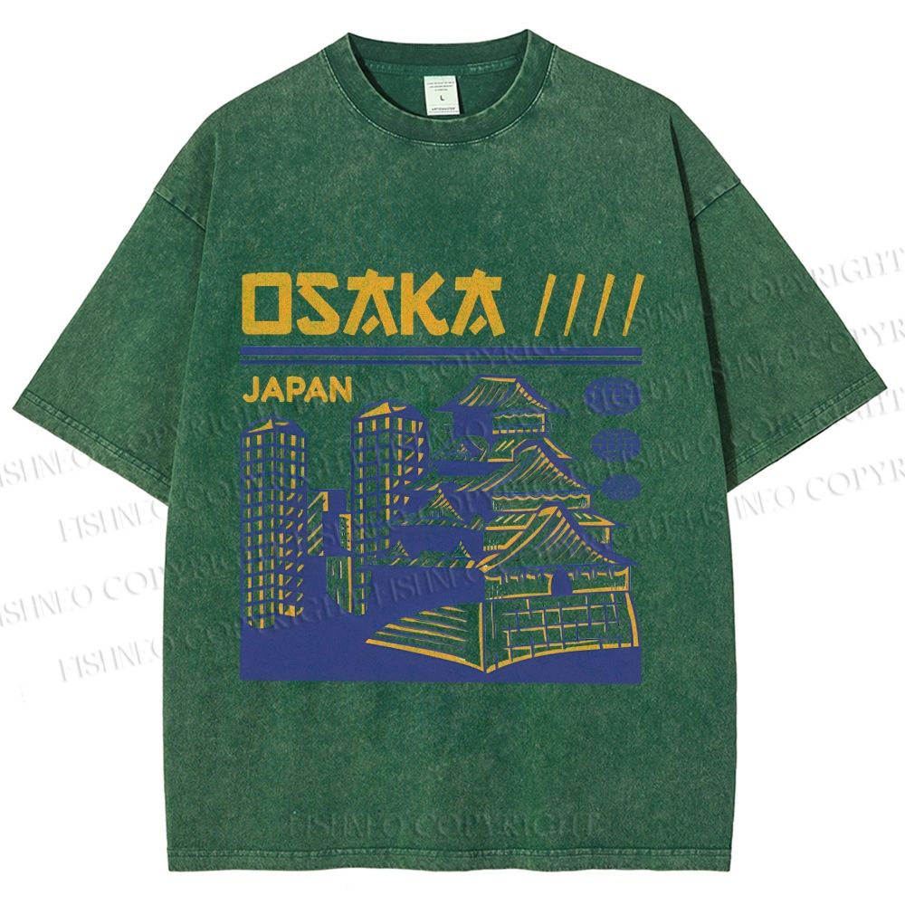 Unisex Japanese Osaka Graffiti Printed Washed Tee