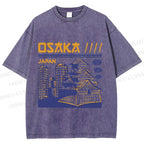 Unisex Japanese Osaka Graffiti Printed Washed Tee