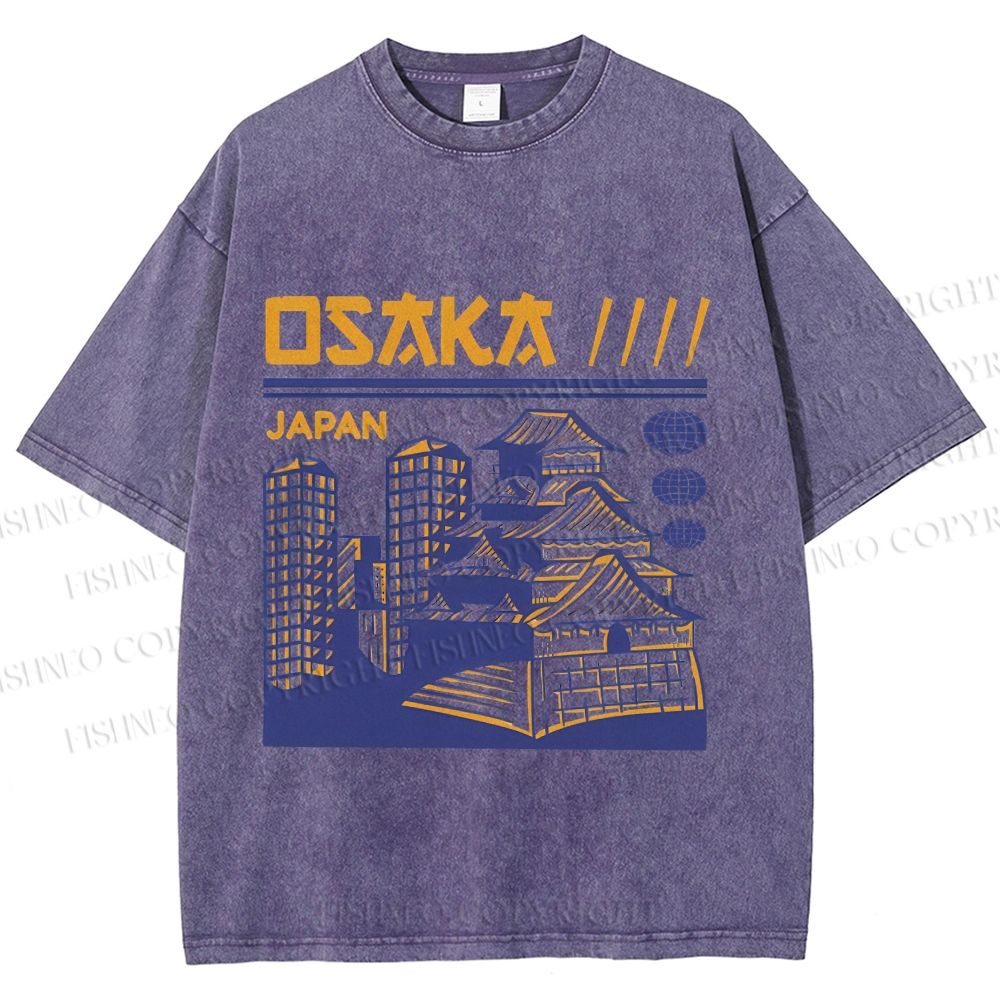 Unisex Japanese Osaka Graffiti Printed Washed Tee