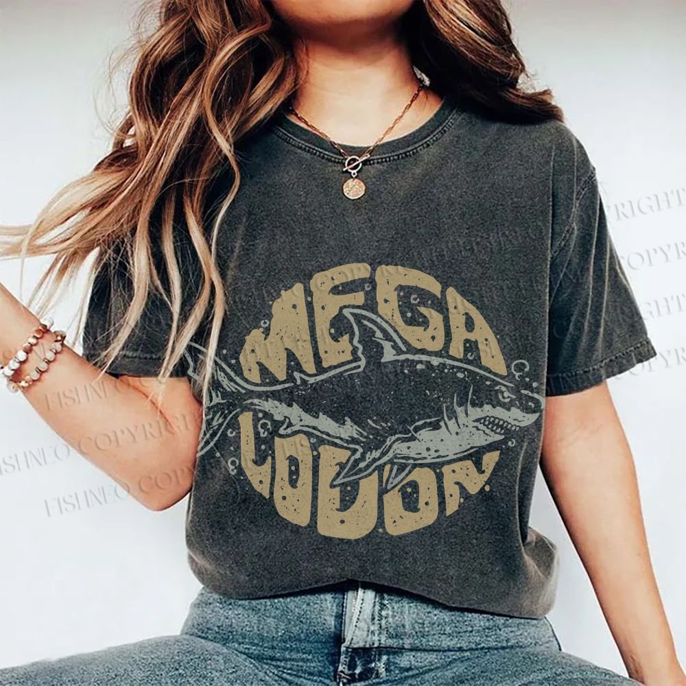 Unisex Vintage Fish Mega Lodon Printed Washed Tee