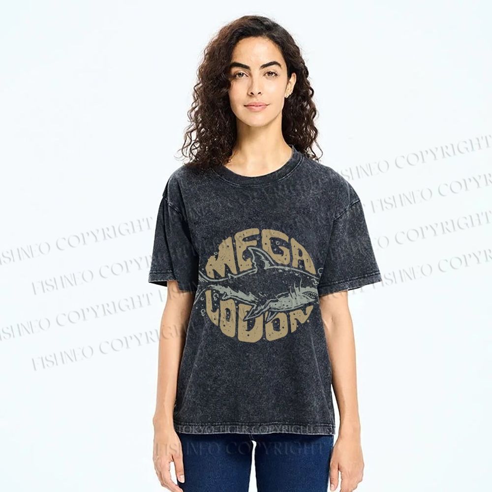 Unisex Vintage Fish Mega Lodon Printed Washed Tee