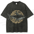 Unisex Vintage Fish Mega Lodon Printed Washed Tee