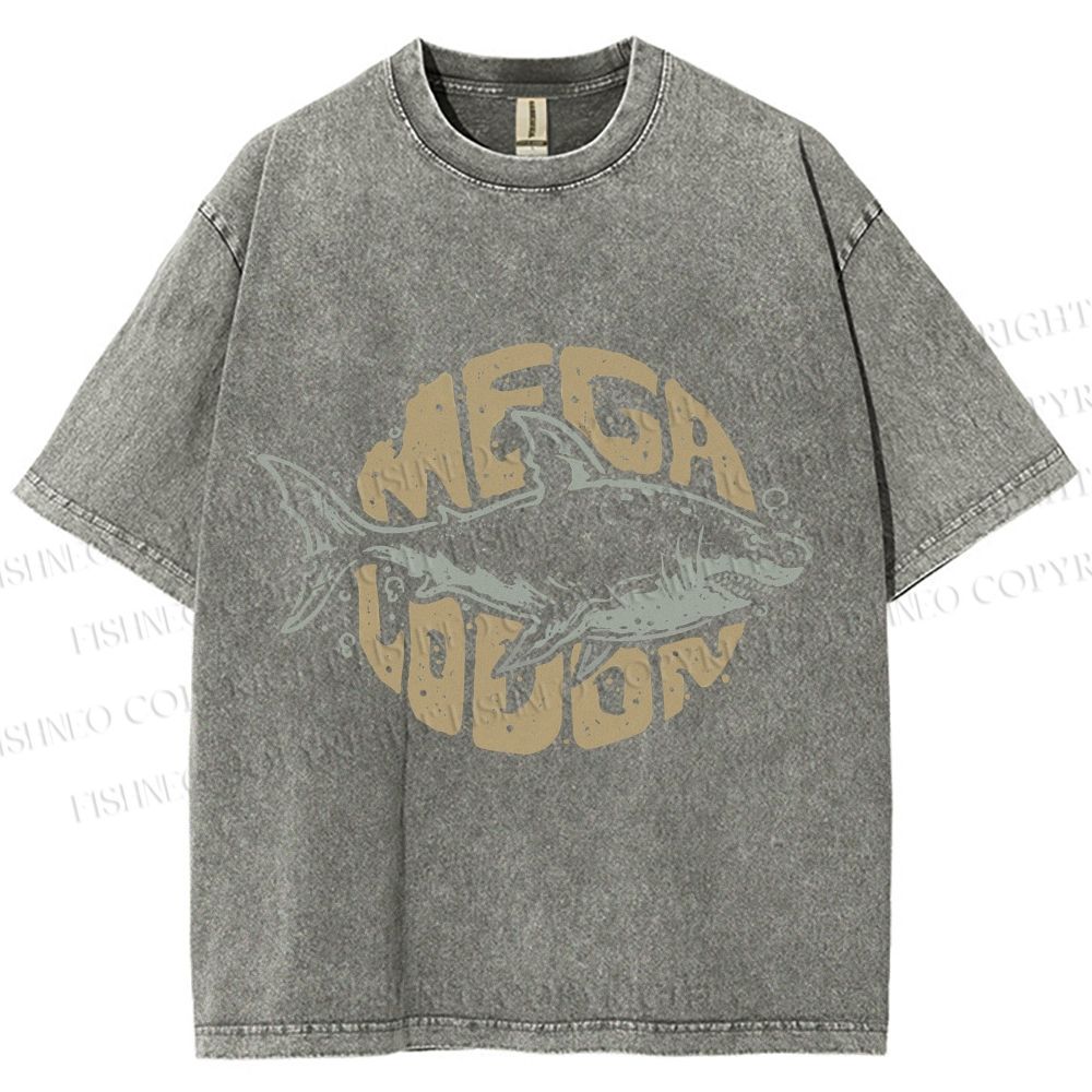 Unisex Vintage Fish Mega Lodon Printed Washed Tee