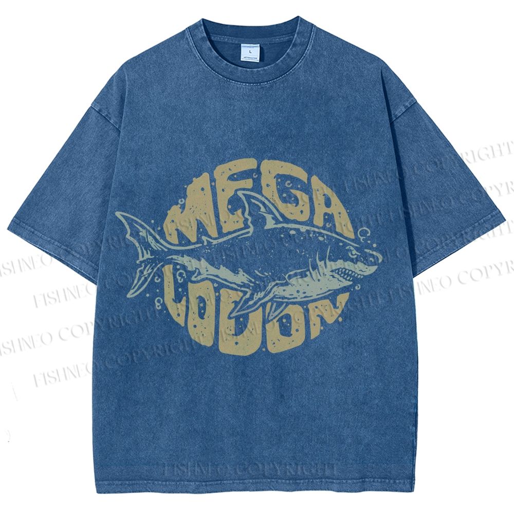 Unisex Vintage Fish Mega Lodon Printed Washed Tee