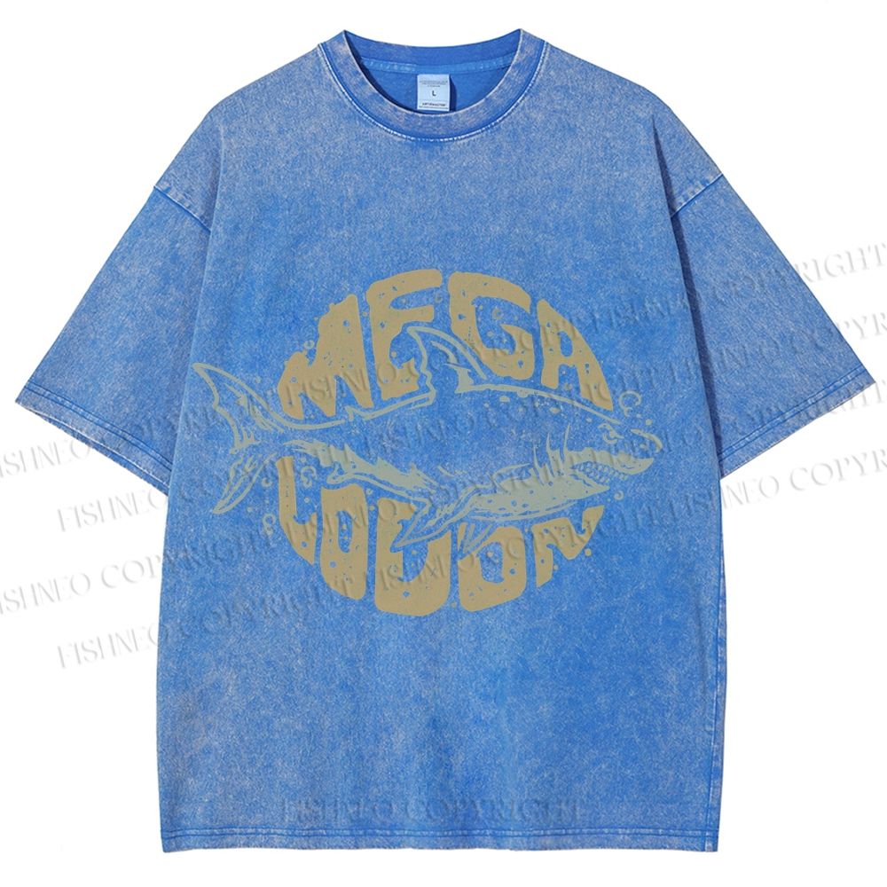 Unisex Vintage Fish Mega Lodon Printed Washed Tee