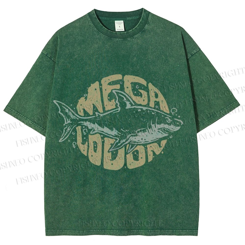 Unisex Vintage Fish Mega Lodon Printed Washed Tee