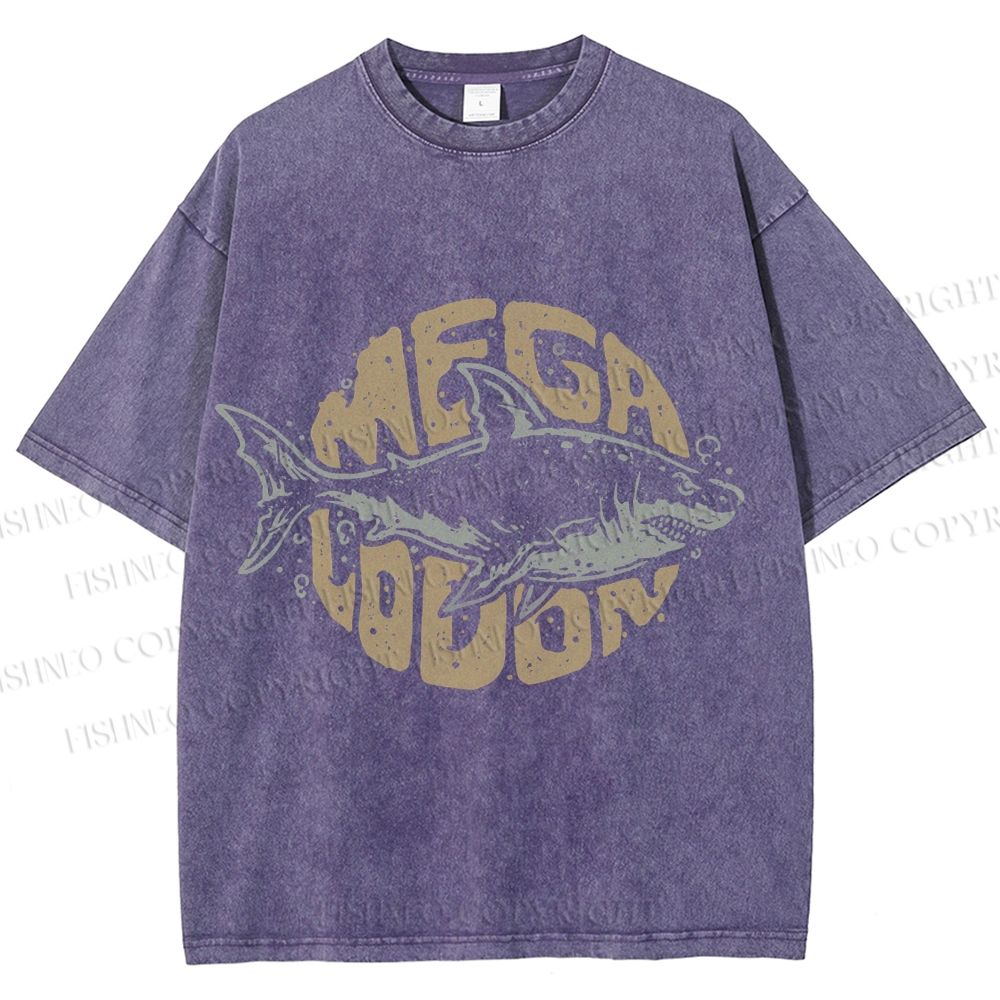 Unisex Vintage Fish Mega Lodon Printed Washed Tee
