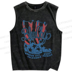 Unisex Vintage BlueChip Cowboy Boots Printed Washed Tank Top