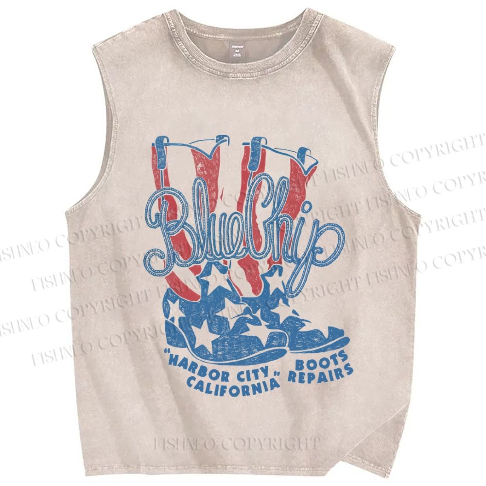 Unisex Vintage BlueChip Cowboy Boots Printed Washed Tank Top